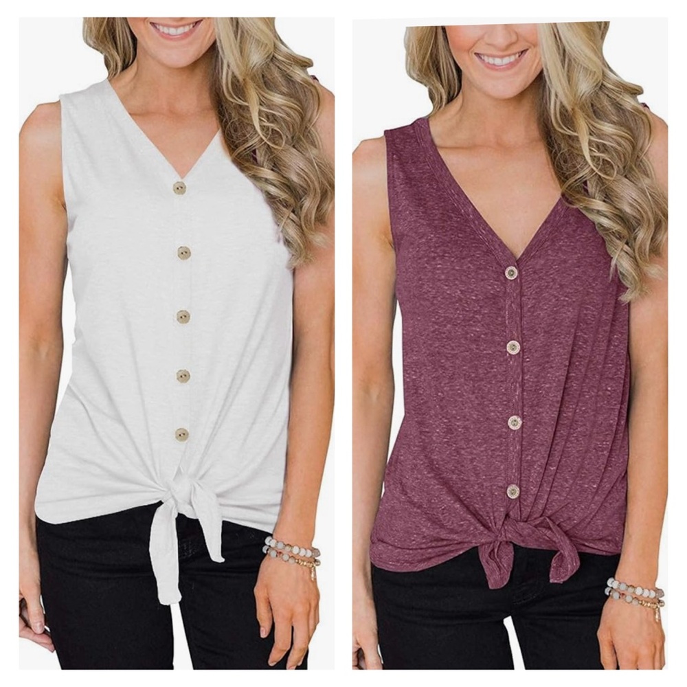 2 Women's Sleeveless Button-Down Toe Front Tops - White and Burgundy